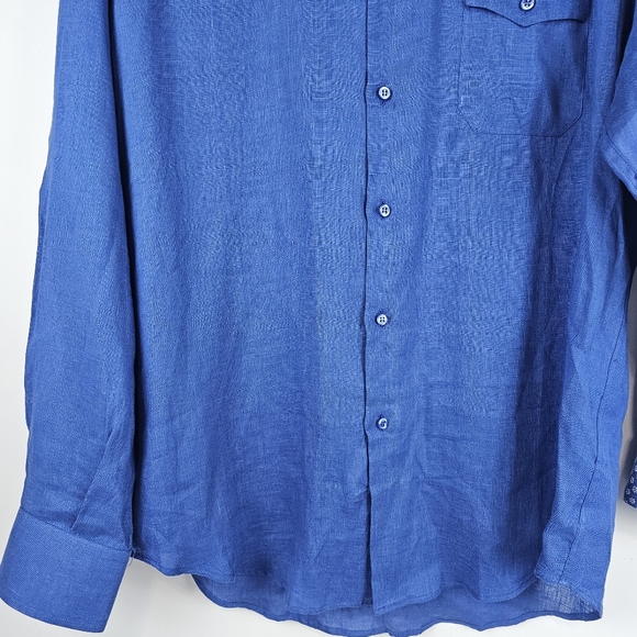 ELMO Taormina Italy Men's Linen Blue Long Sleeve Button Up Shirt Size 43 - Picture 4 of 15